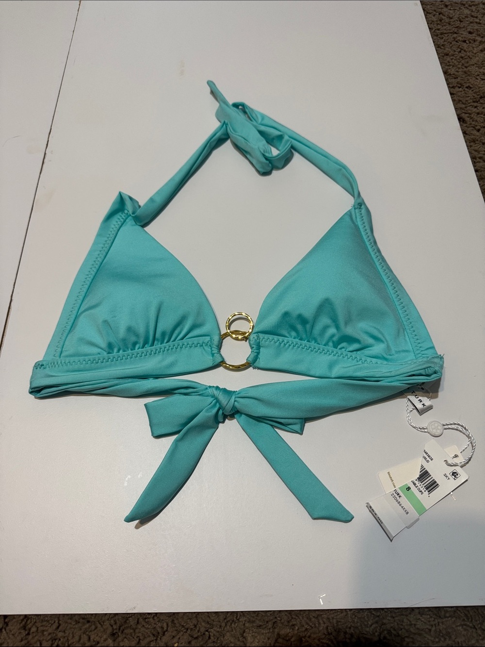 Trina Turk Turquoise Ring-Front Triangle Bikini Top - Women Swim NWT size 8
